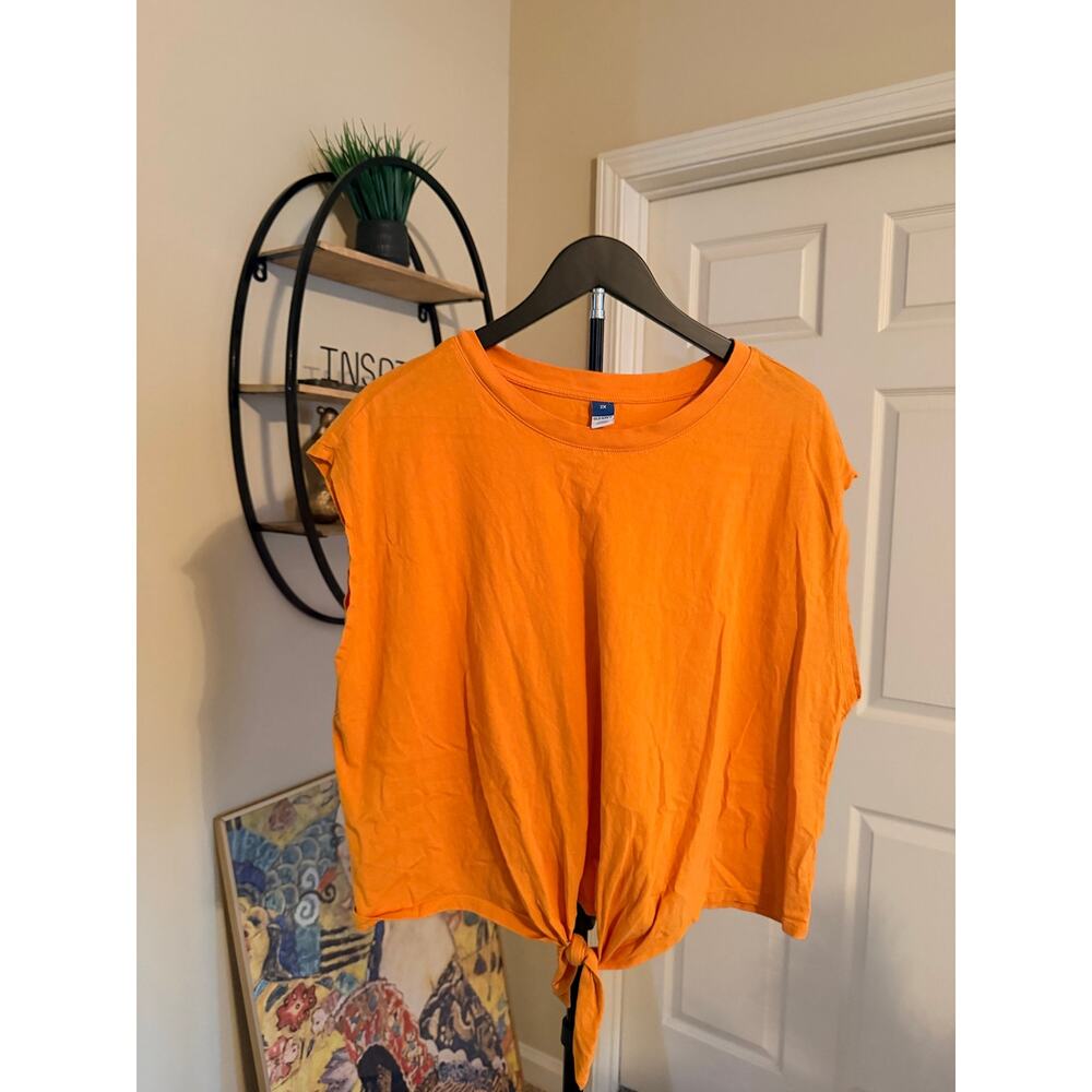 3 for $9 old Navy 100% cotton orange sleeveless knot front  t shirt euc 2x